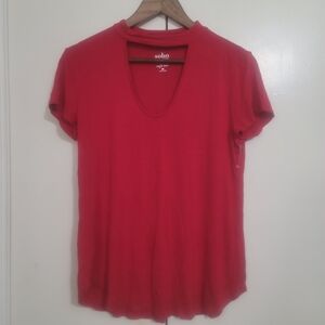 Soho Bright Red Short Sleeve V-Neck Top